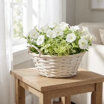 Artículo Cesta con asas, cesta de madera aglomerada, cesta para plantas, blanca, vintage, decorativa, Ø35cm
