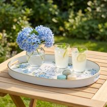 Artículo Bandeja decorativa hortensias bandeja de plástico blanco 39×27,5cm