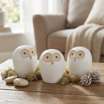 Artículo Figuras decorativas de búho decoración de animales del bosque de cerámica blanco 11,5 cm 3 piezas