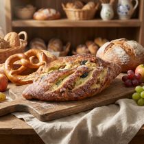 Artículo Pan de pasas artificial decorativo - Réplica de comida engañosamente realista para panaderías y escaparates, 22 cm