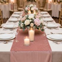 Artículo Camino de mesa de terciopelo rosa viejo, 28×270 cm - Elegante camino de mesa de tela decorativa para la decoración de su mesa festiva