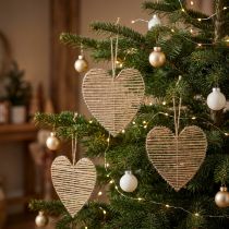 Artículo Corazón decorativo yute natural para decoración navideña para colgar 20cm 4uds