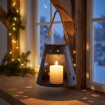 Artículo Farol de metal antracita con estrellas – Ø16,5 cm, altura 24 cm – decoración elegante con asa de transporte