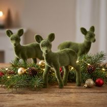 Artículo Figura decorativa ciervo cervatillo flocado figuras navideñas verde 10,5cm 6 piezas