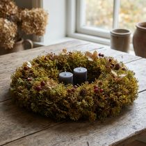 Artículo Corona decorativa de musgo artificial con colgador marrón verde Ø30cm