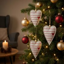 Artículo Corazones de fieltro Adornos para árboles de Navidad corazones beige 8,5×12cm 6 piezas