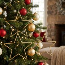 Artículo Adornos de estrellas con purpurina dorada, 18 cm, adornos navideños, estrellas doradas, 8 piezas