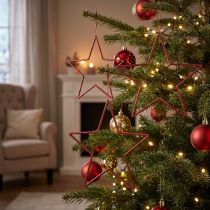Artículo Estrellas navideñas decorativas, rojas con purpurina, 18 cm, 8 piezas - Adornos para árbol de Navidad y ventanas
