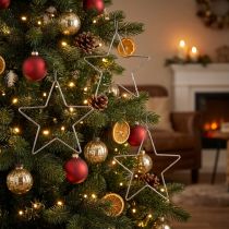Artículo Estrella decorativa navideña plateada para colgar, Ø15 cm, juego de 6