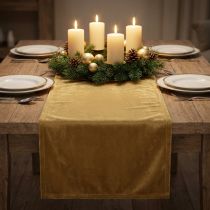 Artículo Camino de mesa de terciopelo con cinta de mesa, tela decorativa marrón dorada, 28×270cm para decoración de mesa