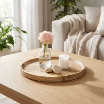 Artículo Bandeja/plato decorativo de madera de acacia natural, Ø20 cm.
