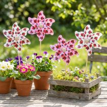 Artículo Mini Molino de Viento Mariquita Decoración Blanco Lila Ø8cm 12 Piezas