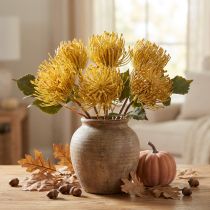 Artículo Alfiletero artificial de Protea Leucospermum amarillo 30cm 6 uds