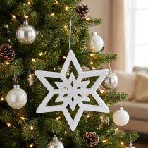 Artículo Estrella decorativa blanca, nevada 28cm L40cm 1 pieza
