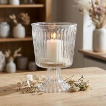 Artículo Farol vaso de vidrio decoración de vidrio estriado Ø11,5cm H15cm