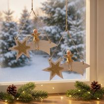 Artículo Ángel en estrella fugaz, decoración navideña para colgar, blanco de Adviento, dorado H13cm W21.5cm 2pcs