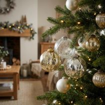 Artículo Bolas navideñas vintage de cristal con estampado Ø10,5cm 3ud