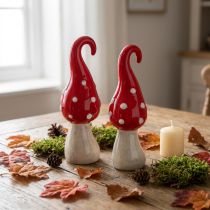 Artículo Hongos decorativos de cerámica rojo blanco Ø5cm H15.5cm 2pcs