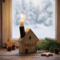Artículo Portavelas decorativo de madera con forma de casa, negro, 10,5 × 3,5 × 13 cm