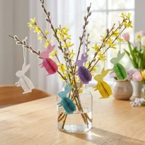 Artículo Conejitos de Pascua en forma de panal de pie para colgar de colores 5×3×8cm 6ud