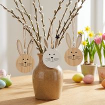 Artículo Percha decorativa cabeza de conejo de madera oro blanco natural 10,5cm 8 piezas