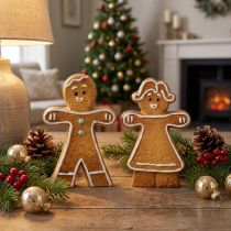 Artículo Decoración navideña de hombre y mujer de jengibre de cerámica de 16 cm, juego de 2 piezas