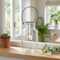 Artículo Farol decorativo para botella de cristal, metal, transparente, negro, Ø13 cm