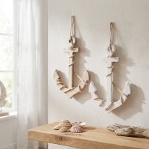 Artículo Ancla marítima de madera para colgar blanco natural 13,5×20cm 2uds