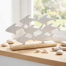 Artículo Banco de Peces Decoración Pez Blanco Metal Madera Natural 28x16cm