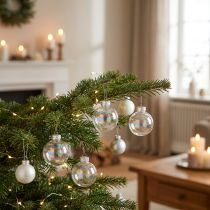 Artículo Mini adornos navideños de cristal iridiscente transparente de 4 cm (24 unidades)