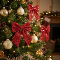 Artículo Lazos de terciopelo rojo para regalo con lentejuelas de 12 cm, 4 unidades