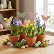 Artículo Mariposas decorativas en palitos para una decoración creativa y de temporada, 8 cm, 16 piezas
