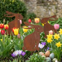 Artículo Estaca de jardín de conejo de Pascua hecha de metal para una elegante decoración primaveral al aire libre, 80 cm, 4 piezas