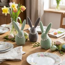 Artículo Decoración de conejito de Pascua con collar de perlas, conejito para sala de estar y mesa de Pascua, 13 cm, 3 piezas