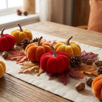 Artículo Juego de calabazas decorativas de terciopelo en tres colores, mini calabazas de 5 cm, 12 piezas.