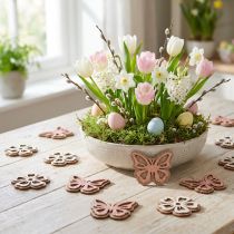 Artículo Scatter decoración madera flores/mariposas blanco/rosa Ø4cm 36p