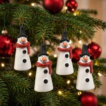 Artículo Adorno colgante de muñeco de nieve alegre: blanco con bufanda roja y sombrero negro, 7,5 cm, perfecto para árboles de Navidad festivos, 6 piezas