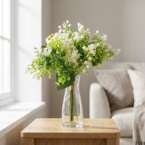 Artículo Ramo de flores artificiales decorativo, verde y blanco, 36 cm de largo, decoración de flores artificiales para mesa, jarrón y alféizar de ventana, eucalipto y flores.