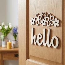 Artículo Flores decorativas de madera "Hello" Nature Deco Sign con imán 18/19,5 cm 6 uds.
