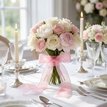 Artículo Cinta de organza para regalo, cinta decorativa rosa con orillo, 50 m