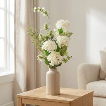 Artículo Ramo de flores artificiales: arbusto de bolas de nieve, cardo silvestre, helecho, 65 cm - decoración, aspecto natural, fácil cuidado