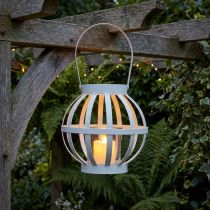 Artículo Farol de jardín, metal y cristal, portavelas colgante, blanco, Ø18,5 cm