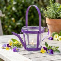 Artículo Regadera decorativa de vidrio farol metal violeta Ø14cm H13cm
