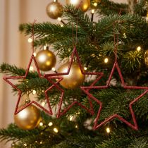 Artículo Adorno navideño decorativo de estrella roja con purpurina, Ø12 cm, juego de 12 unidades