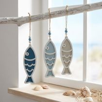 Artículo Percha decorativa pez madera decoración colgante azul marítimo 12cm 9 piezas