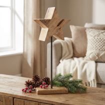 Artículo Estrella de madera natural con base de varilla decoración estrella 20x9,5x50cm