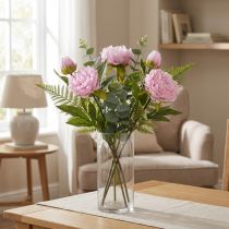 Artículo Peonía flores artificiales rosa con tallo largo 70cm 3ud