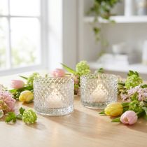 Artículo Portavelas de cristal retro Diamante Transparente Ø10,5cm 2uds