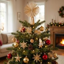 Artículo Juego de estrellas de paja para adornos de árbol de Navidad, figuras y estrellas, 35 piezas