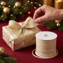 Artículo Cordón de algodón cinta de algodón oro y crema 7mm 15m